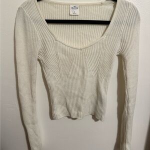 Hollister Off-White Ribbed V-Neck Sweater